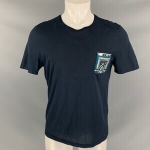 BURBERRY PRORSUM Fall 2016 S Navy Teal Cotton Rajastani Mirror Pocket T-shirt
